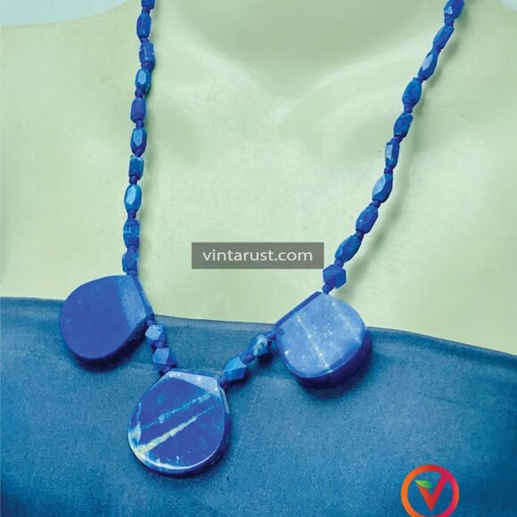 Blue Lapis Necklace, Handmade Gemstone Beaded Necklace, Natural Lapis Lazuli - Picture 7 of 13